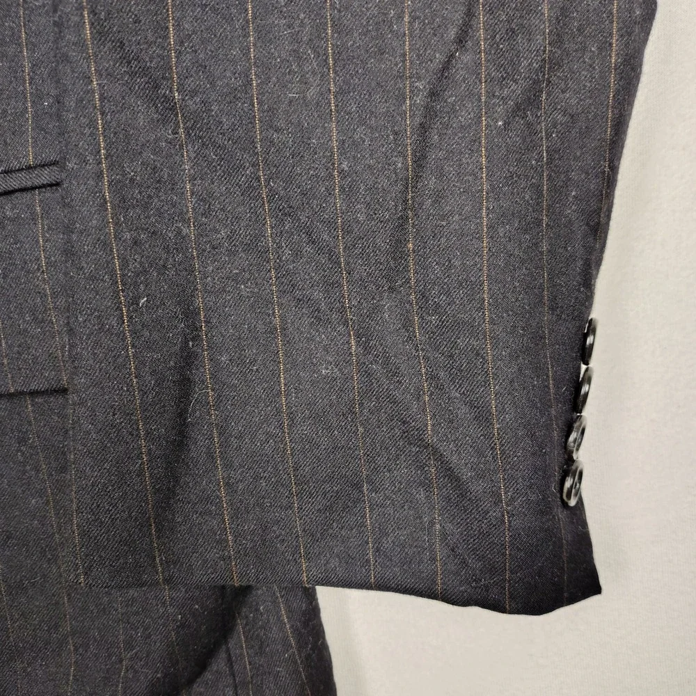 Burberrys Vintage Double Breasted Wool Pinstripe Blazer Jacket Navy Black
